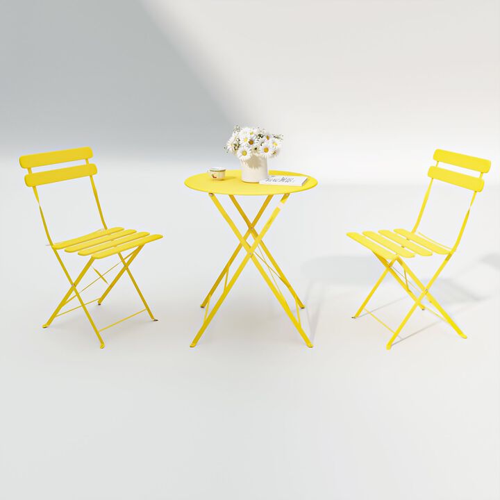 3 Pieces Patio Bistro Balcony Metail Chair Table Set