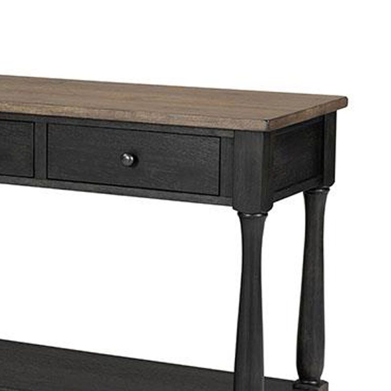 Ginie Sofa Table, 3 Drawers, Black Brown Solid Rubberwood, 60 Inch image number 3