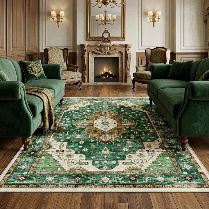 HomeRoots Medallion Washable Area Rug