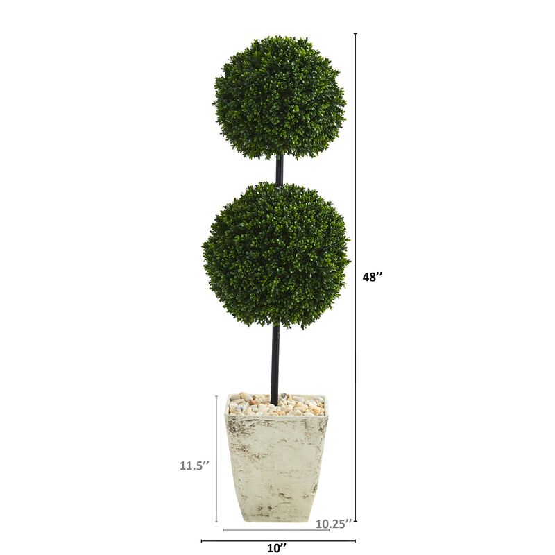 HomPlanti 4 Feet Boxwood Double Ball Artificial Topiary Tree in Country White Planter UV Resistant (Indoor/Outdoor)