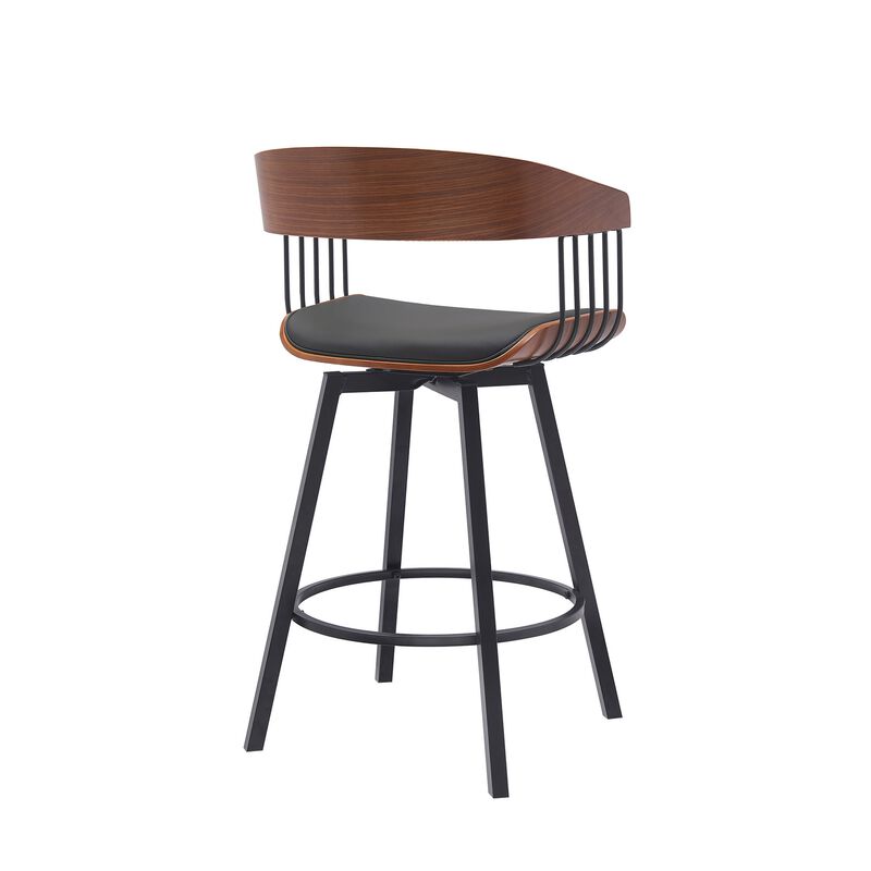 Vera 27 Inch Swivel Counter Stool Chair, Brown Open Back Black Faux Leather
