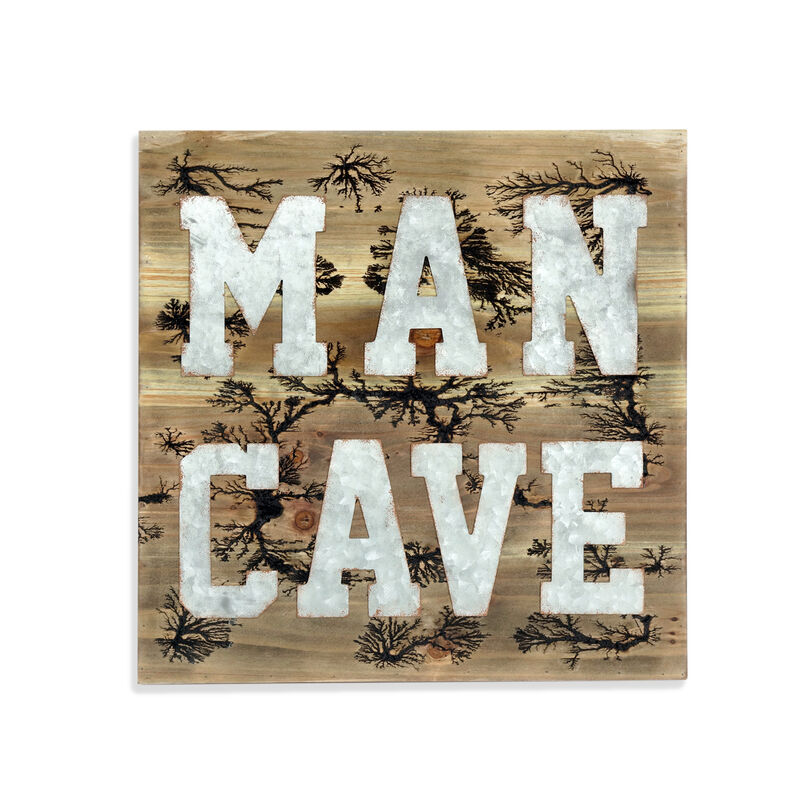 HomeRoots 16" X 16" Brown And Gray Man Cave Wood And Metal Wall Decor image number 0