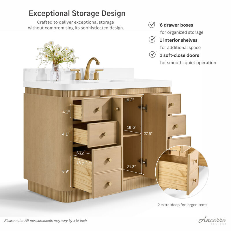 Aston 48 inch Bath Vanity Set in American Oak Finish with Alpine White Quartz Top image number 4