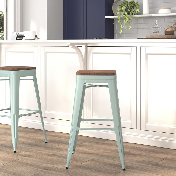 Flash Furniture 30" High Backless Mint Green Barstool with Square Wood Seat