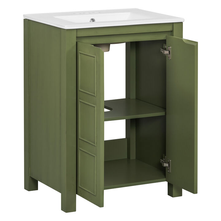 Merax  Small Bathroom Vanity Combo Ceramic Sink, 2 Soft-Close Doors, Space-Saving Design