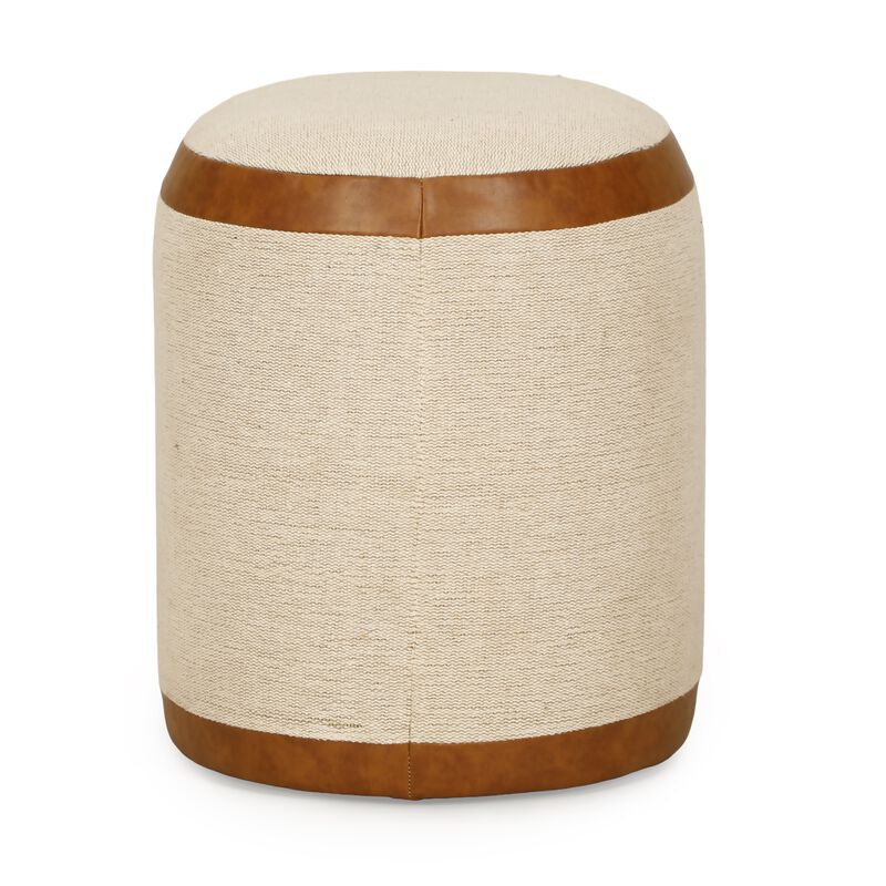 Huche Cotton Jute and Vegan Leather Oval Ottoman image number 4