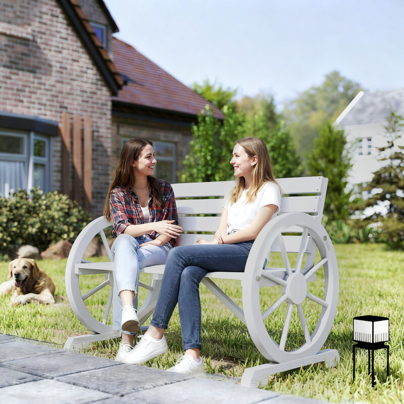 Hivvago Wooden Wagon Wheel Garden Bench image number 1