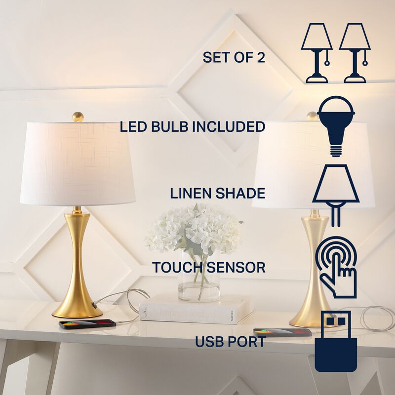 Bennett Modern Glam Iron Hourglass LED Table Lamp with USB Charging Port