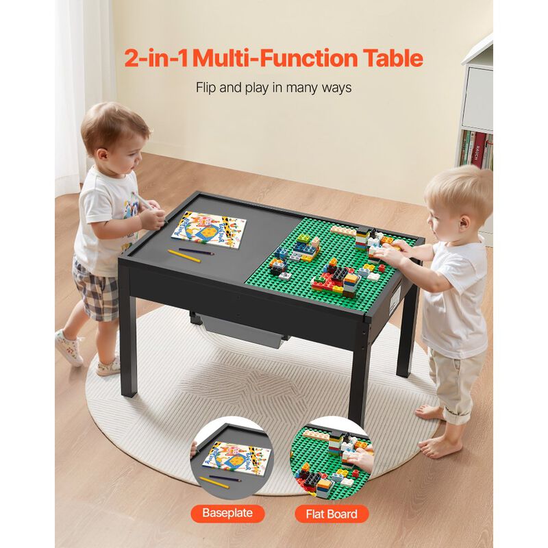 Kids Wooden Activity Table with Double Sided Building Block Top and Storage Bins image number 3