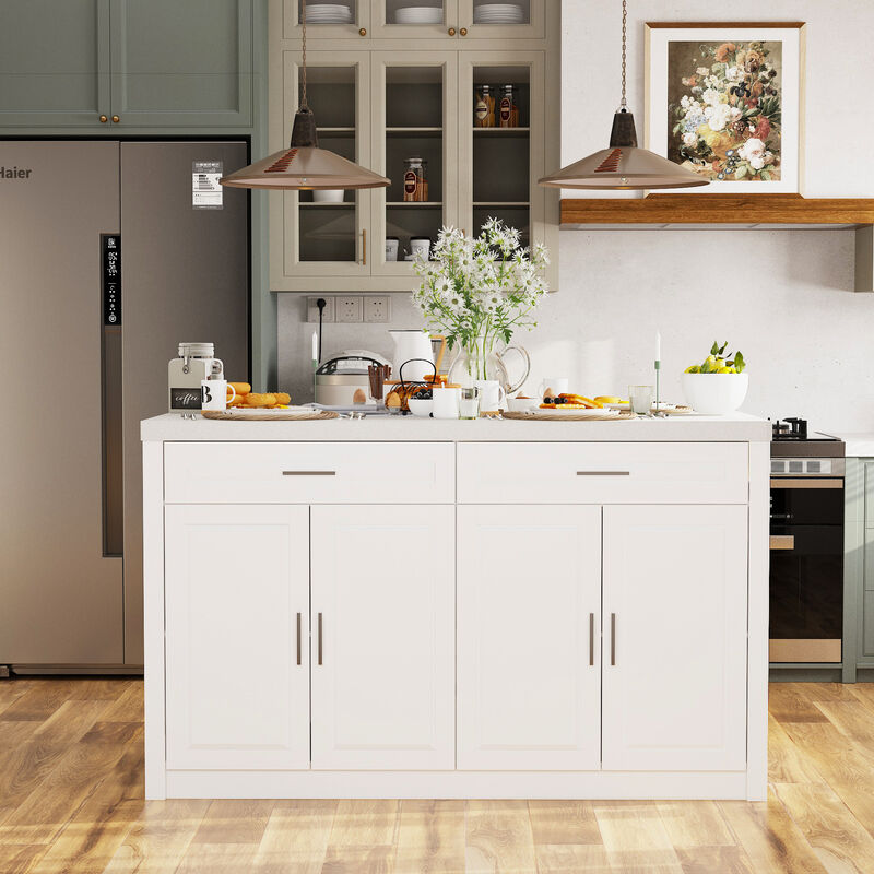 FUFU&GAGA Kitchen Island with Storage & Drawers, MDF Construction with Stone-like Finish (61" W x 37.4" H x 29.1" D)Beige Stone Pattern Top