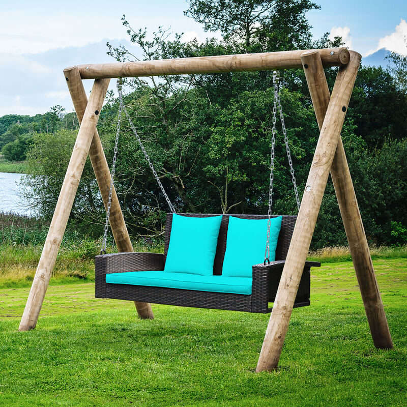 2-Person Wicker Hanging Porch Swing with Cushions &ndash; Includes 2 Back Cushions & 1 Seat Cushion