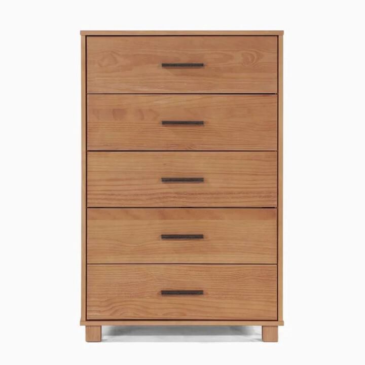 Hivvago Modern Farmhouse Solid Wood 5 Drawer Bedroom Chest in Light Brown Finish
