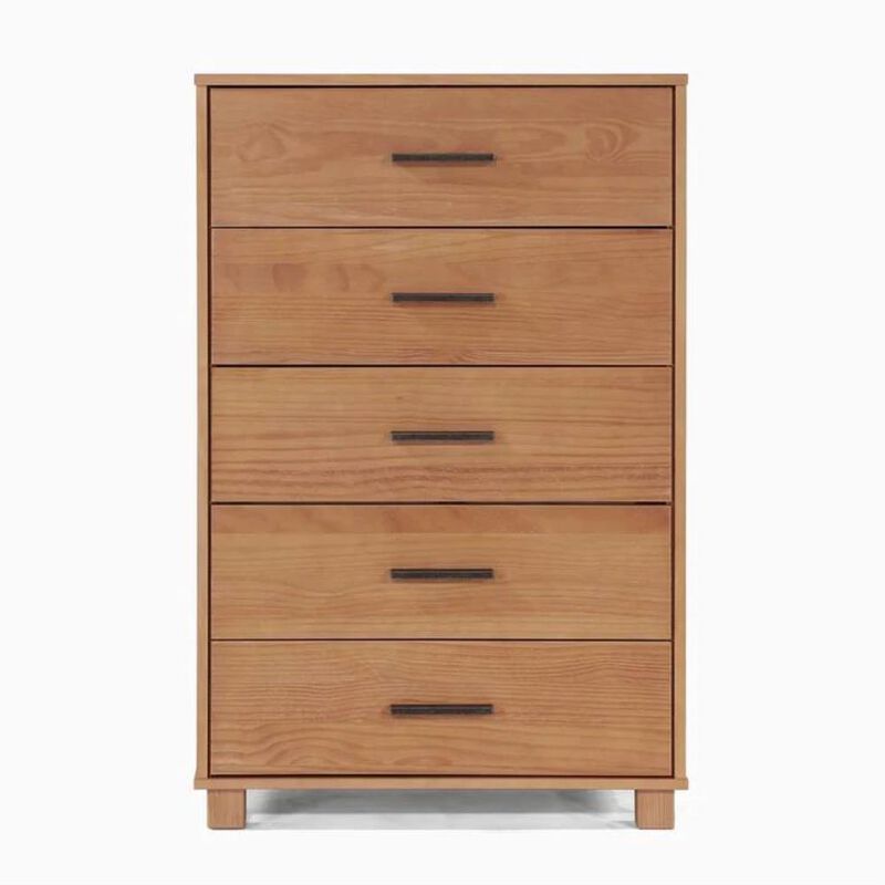 Hivvago Modern Farmhouse Solid Wood 5 Drawer Bedroom Chest in Light Brown Finish image number 0
