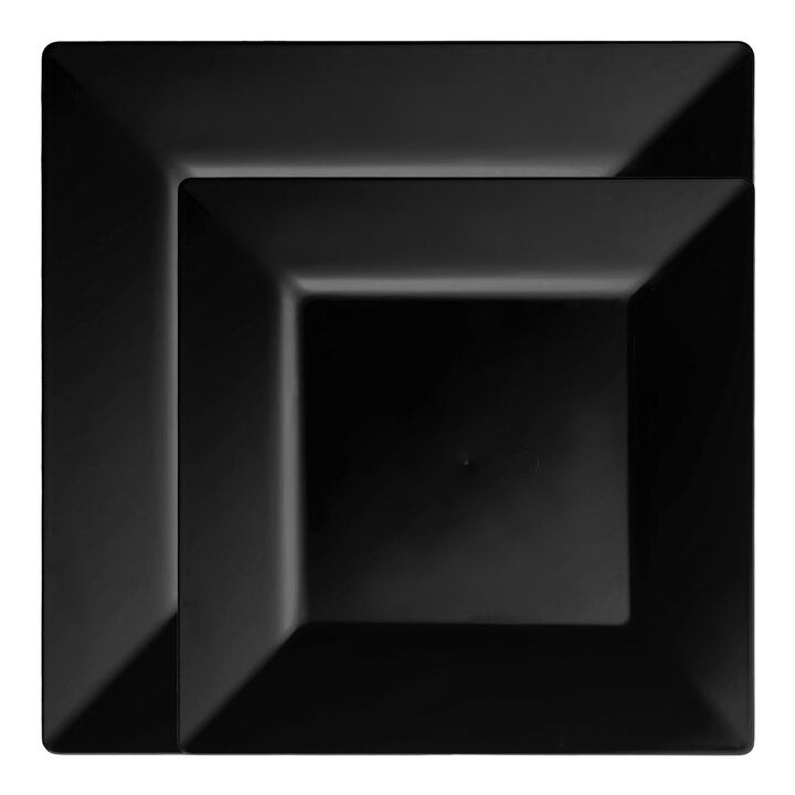 Black Square Plastic Plates Dinnerware Value Set (40 Sets)
