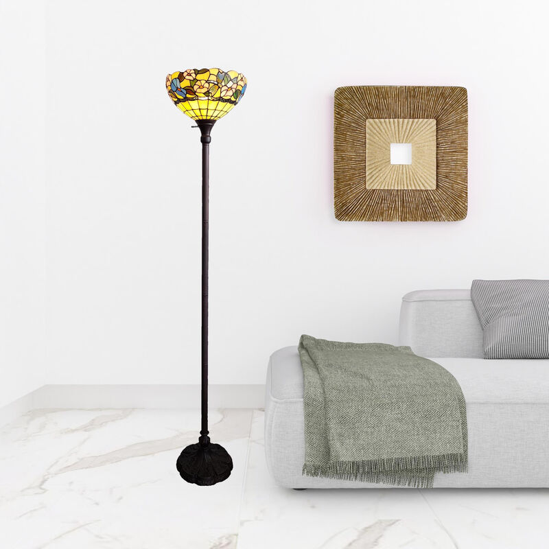 Hivvago 70" Green And Black Floor Lamp With Green Glass Bowl Shade