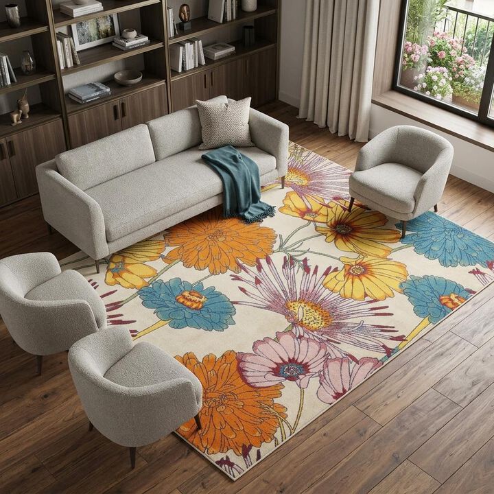 HomeRoots Floral Power Loom Area Rug