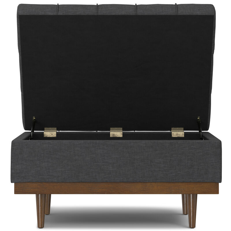 Mariah 34 inch Wide Contemporary Rectangle Coffee Table Storage Ottoman in Slate Grey  Polyester Linen, Assembled