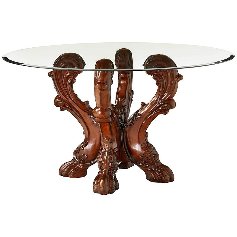 Imperial Dining Table with Pedestal, Cherry Oak Brown - Benzara