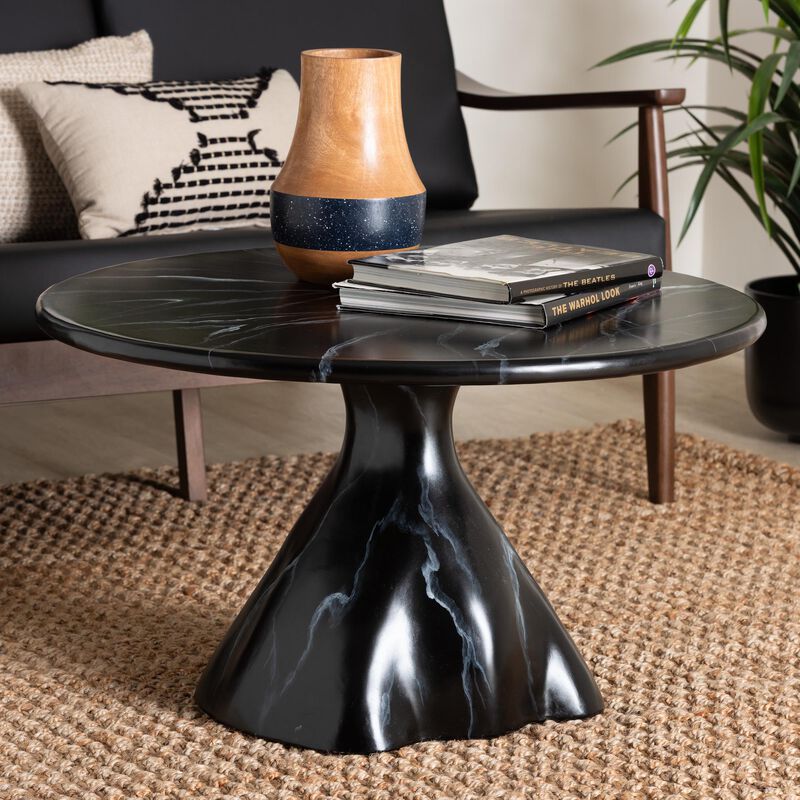 bali & pari Aponi Marbled Resin Coffee Table - Sculptural Center Table with Round Top and Pedestal Base,  Modern Contemporary Statement Furniture