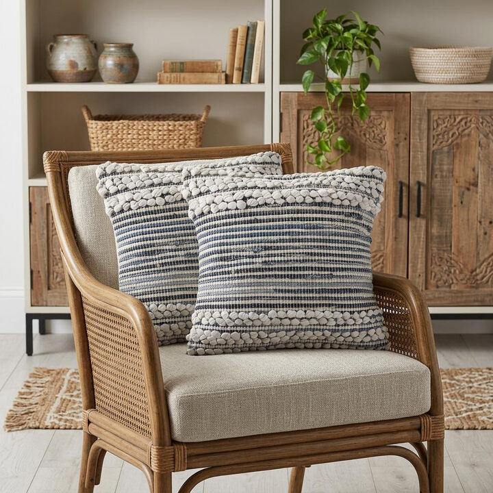 HomeRoots Set of Two 18" Blue And Ivory Cotton Throw Pillows with Texture