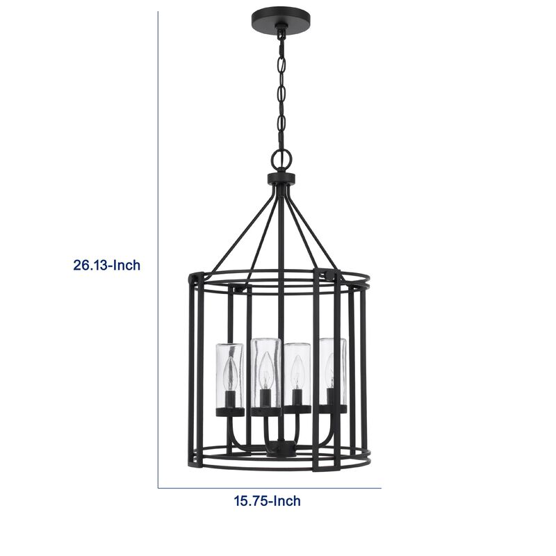 4-Light Chandelier with Clear Glass Shades, 26 Inch Black Round Cage image number 7