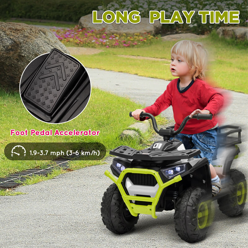 BreeBe 12V Kids ATV, 4 Wheeler Quad with 4 Spring Suspension Wheels, LED Lights, Music USB image number 5