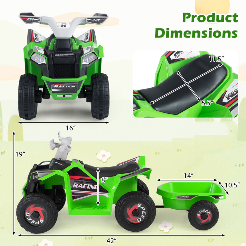 Kids 6V Ride On ATV Quad Car with Detachable Trailer for Outdoor Play image number 2