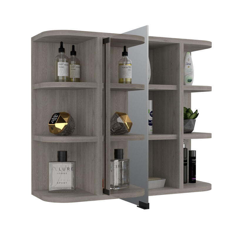 DEPOT E-SHOP Roma Mirrored Medicine Cabinet, Six External Shelves, Three Interior Shelves, Light Gray image number 3