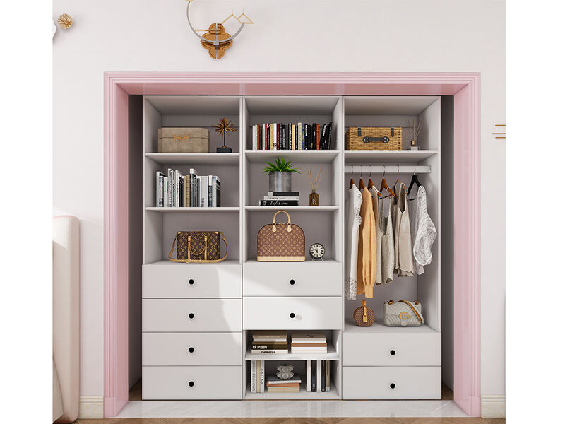 Tall Closet Organizer System, Closet System with 8 Drawers, Closet Organizer with Clothing Racks for Hanging Clothes, Walk in Closet Organizers and Storage with 9 Shelves