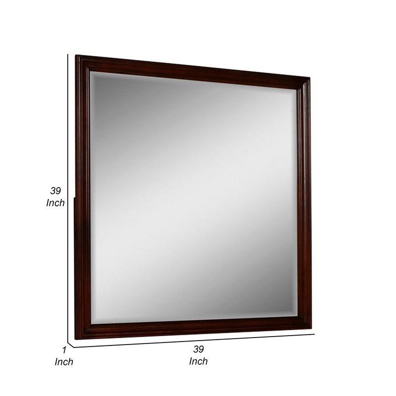 Umi 39 x 39 Dresser Mirror, Molded Design Solid Wood Cherry Square Frame image number 5