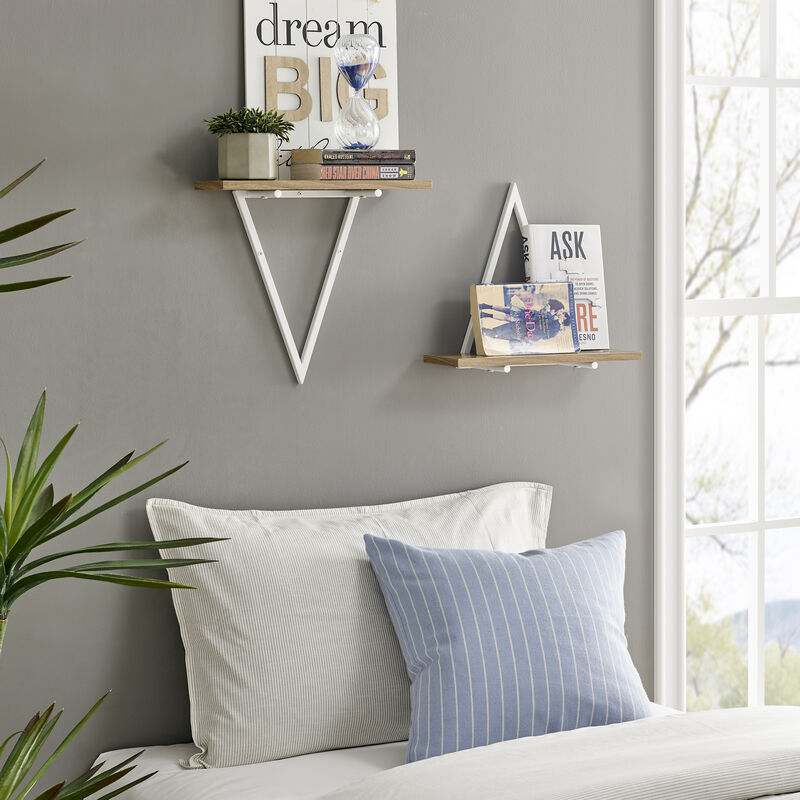 Contemporary Decorative Triangle Accent Metal Frame Wall Shelf - Reversible Configuration
