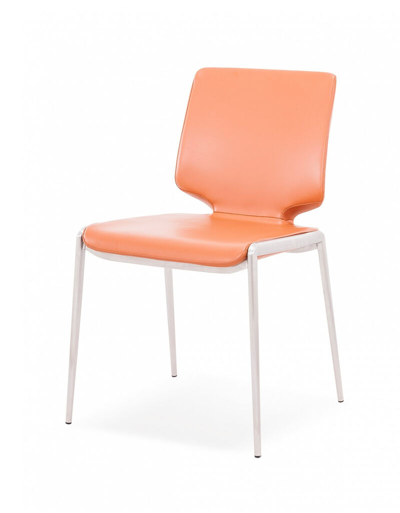 HomeRoots Set of Two Terra Cotta And Silver Upholstered Faux Leather Dining Side Chairs image number 3