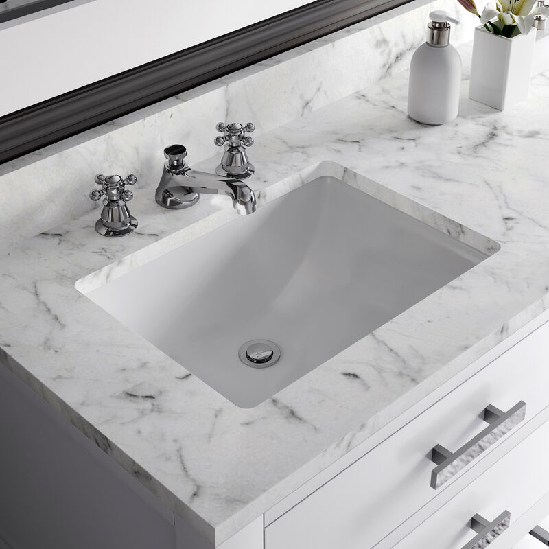 Madalyn 72 In. Double Sink Carrara White Marble Countertop Bath Vanity in Pure White
