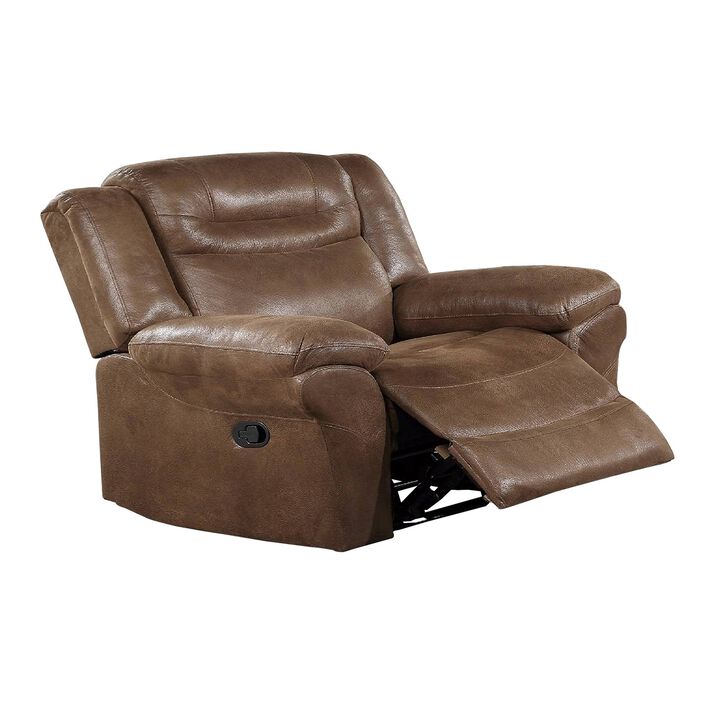 Betty 41 Inch Power Recliner Chair, Pull Tab Mechanism, Brown Leather -Benzara