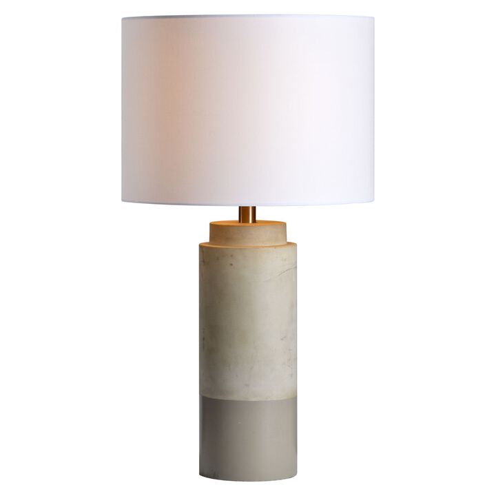 27" Gray and Brown Circular Base Table Lamp with White Drum Shade