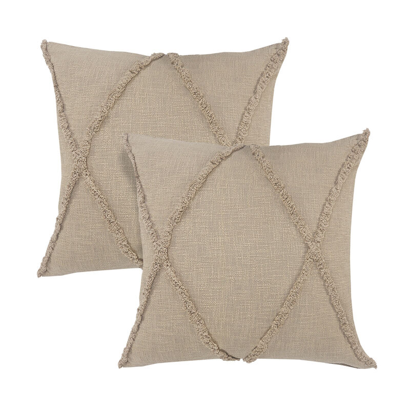 HomeRoots Set of Two Taupe and Brown Diamond Cotton Throw Pillow With Fringes image number 0