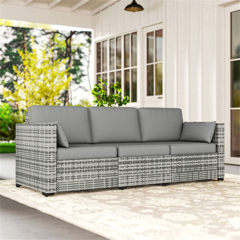 Rattan Patio 3-Seater Sofa &ndash; Cozy Outdoor Furniture with Cushions for Garden or Poolside image number 6