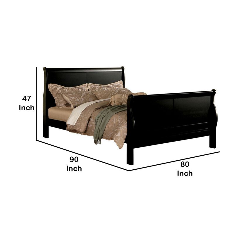 Paneled Eastern King Bed with Sleigh Headboard and Footboard, Black-Benzara
