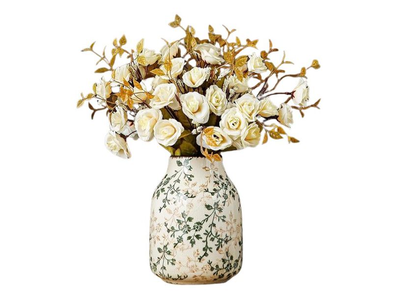 7.8" Green & Beige Ceramic Vase &ndash; Vintage Chinoiserie Rustic Centerpiece image number 0
