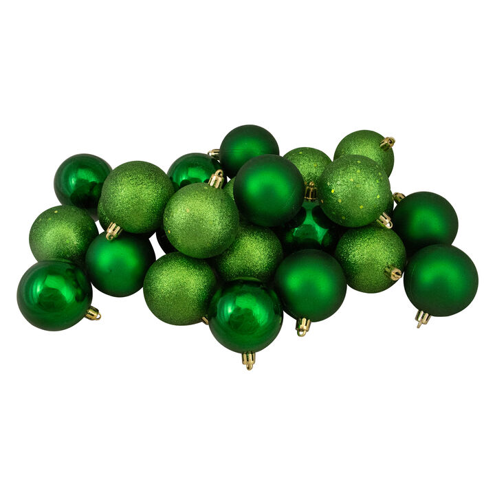 24ct Xmas Green Shatterproof 4-Finish Christmas Ball Ornaments 2.5" (60mm)