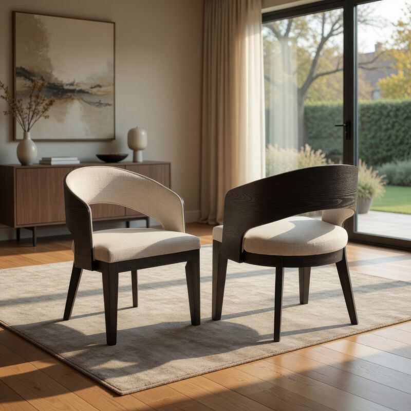 Lina Dining Arm Chair Set of 2, Cream Barrel Back, Brunished Black image number 1