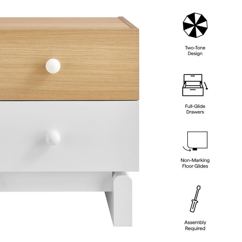 Modway Nolia Two-Tone 2-Drawer Nightstand in Oak White &ndash; Modern Color Block Bedside Table with Wood Grain Laminate and Storage Drawers image number 3