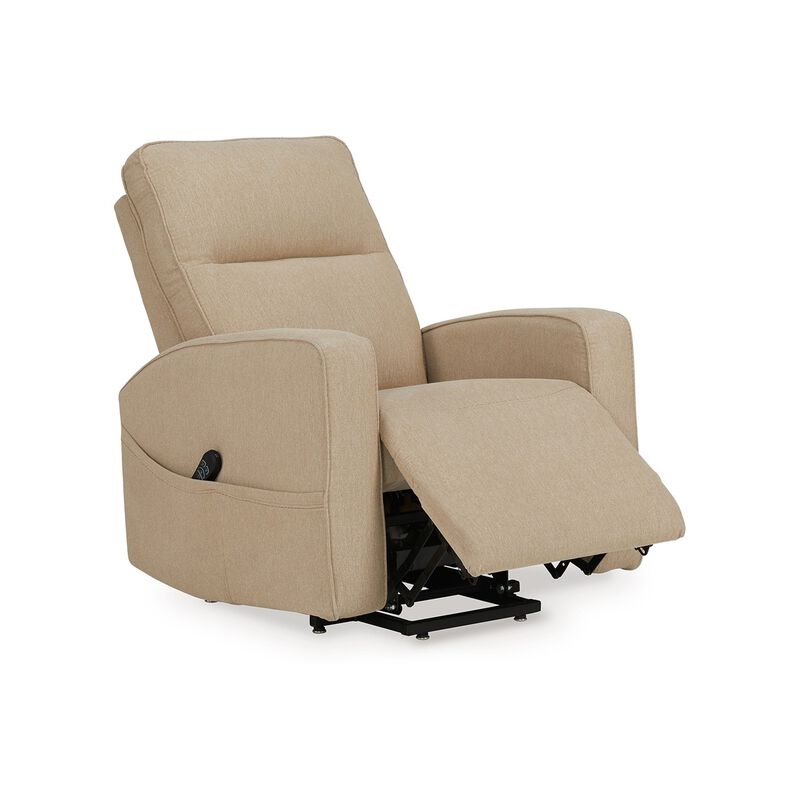 Lawson Power Lift Recliner Chair, Taupe Polyester, Soft Foam Cushioned - Benzara