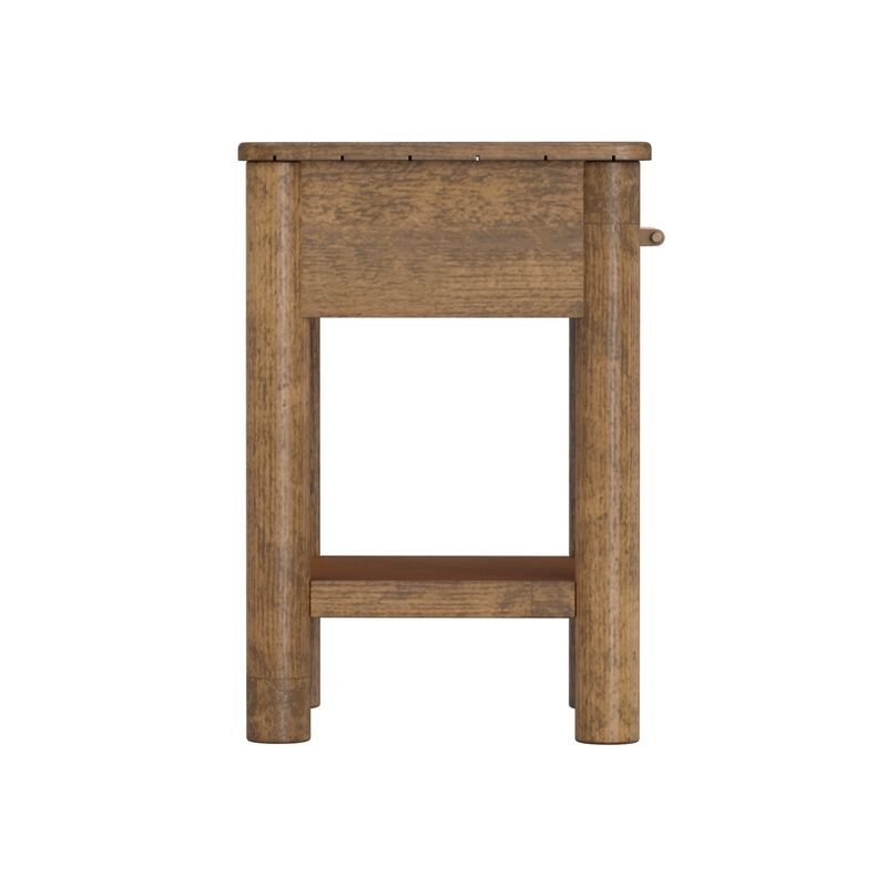 Olum 26 Inch Chairside Table, Drawer, Lower Shelf, Square Top, Wood, Brown