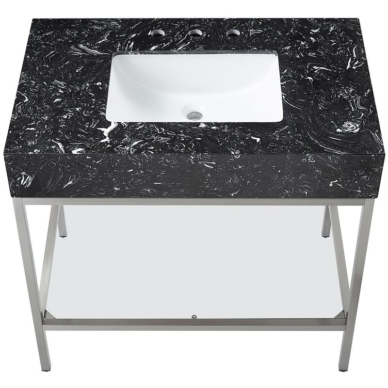 Meridian Furniture Marmo Black Engineered Marble Bathroom Vanity