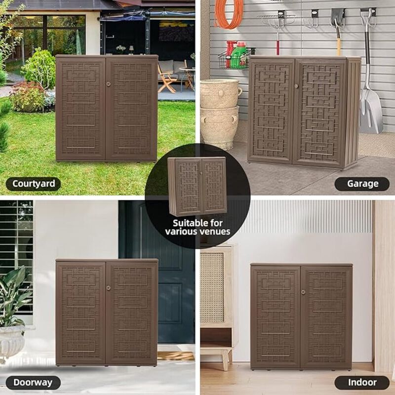 Storage Cabinet Waterproof with 1 Shelf, 60-Gallon Indoor & Outdoor Resin Deck Box