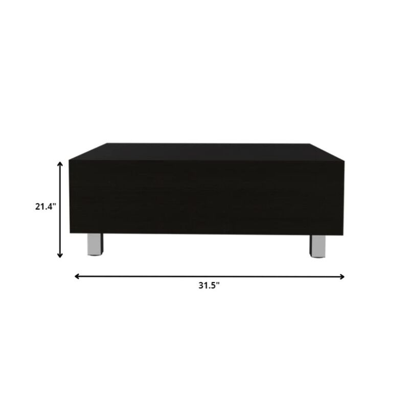 Homezia 32" Black Manufactured Wood Rectangular Lift Top Coffee Table With Drawer And Shelf