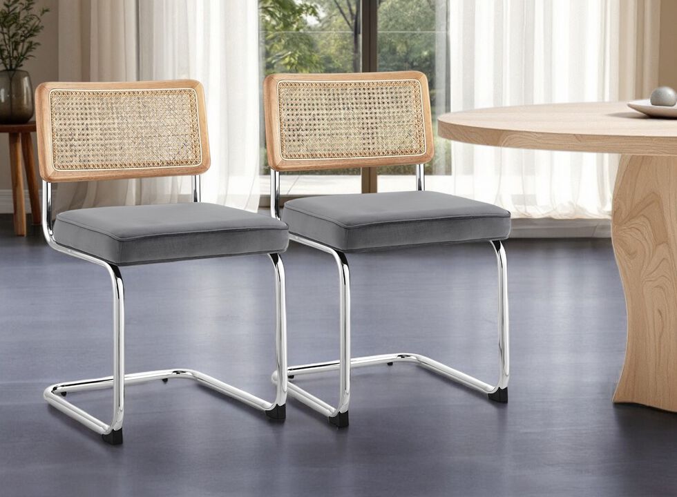 Set of Two Upholstered Velvet Dining Side Chairs