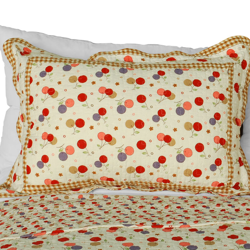 Queen Size Cotton 3-Piece Vermicelli Quilted Printed Quilt Set with Matching Shams image number 2