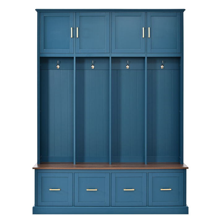 Merax All-in-One Entryway Hall Tree with Hanging Hooks, Upper Cabinet, 3 Drawers & Seating Bench